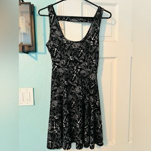 Hot Topic Black Tattoo Rose Anchor Skater Dress Goth Grunge Alt Fit & Flare